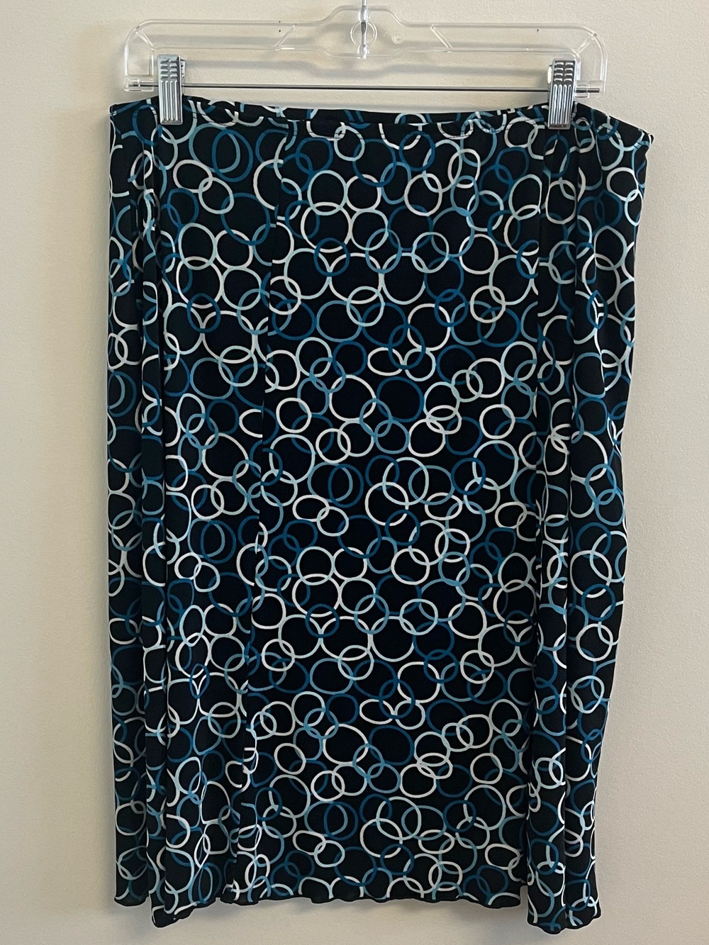 A-Line Skirt Black Blue White Print 1X Office Elastic Waist Studio 1940